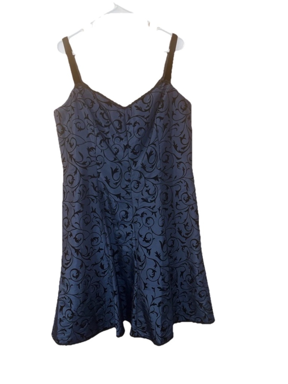 Evan Picone Vintage Devoré Burnout Velvet Dress Blue Black Y2K slip dress 16